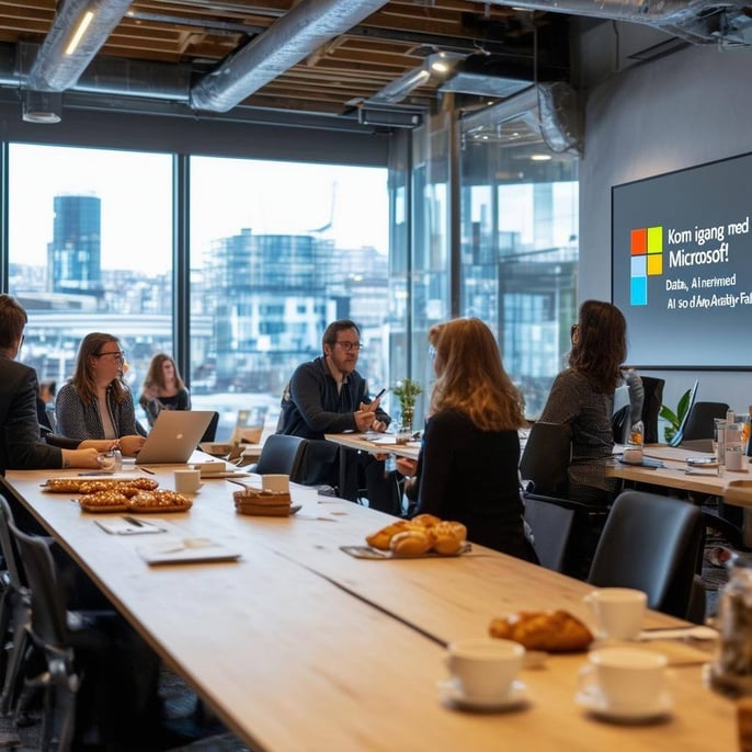 The image depicts a modern conference room at the Random Forest office in Gothenburg, designed for a hybrid seminar event-1